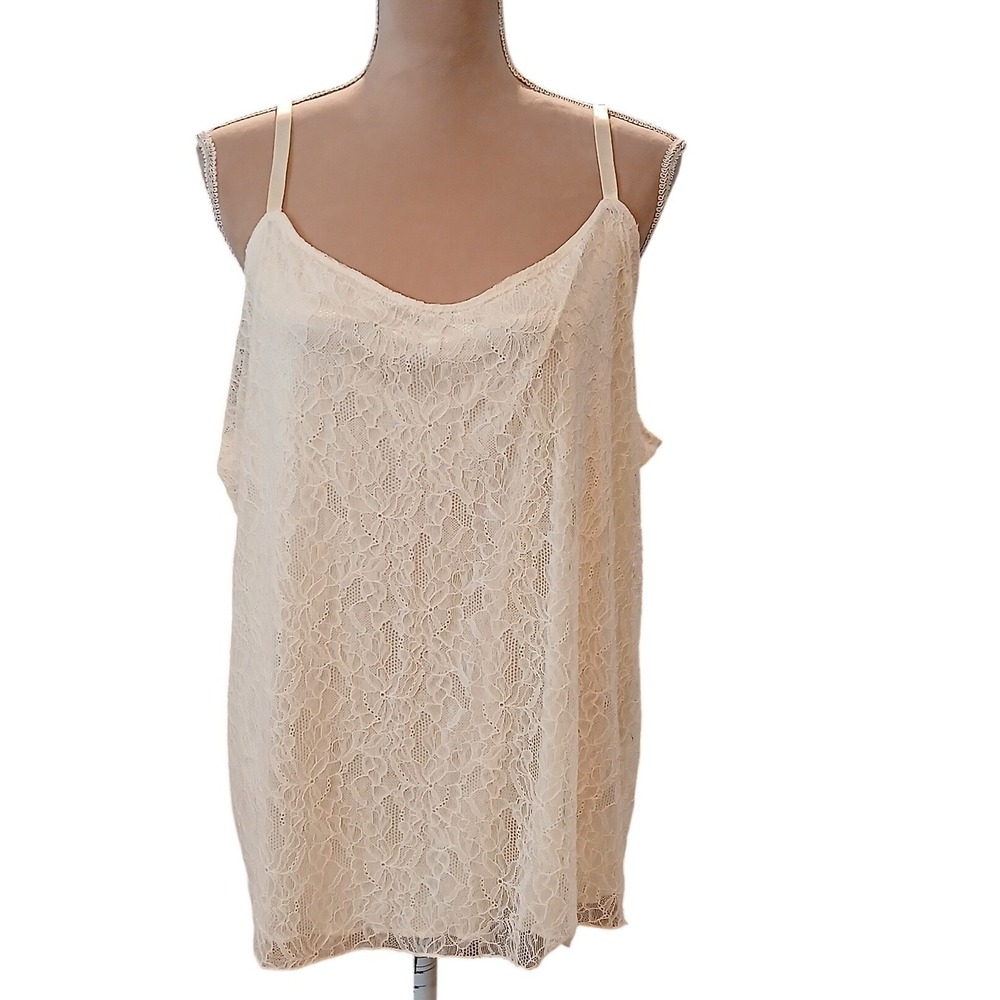 CATO 22/24 Women Ivory Floral Lace Camisole Adjustable Strap Tank Top Cream Plus